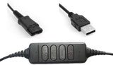 Premium Headset QD (Quick Disconnect) Connector to USB Adapter Cable w/Volume Adjuster, Mute for Speaker & Microphone Compatible with Any Plantronics and AvimaBasics QD Plug Headset