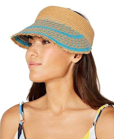 INC Printed Tweed Stripe Frayed Edge Visor, Turquoise