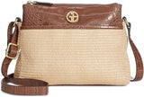 Giani Bernini Double Zip Straw Crocodile Crossbody, Tobacco Natural/Gold