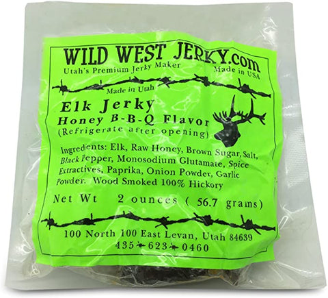 Premium Delicious 100% Natural Elk Honey B-B-Q Flavor 2 OZ Wild West Jerky