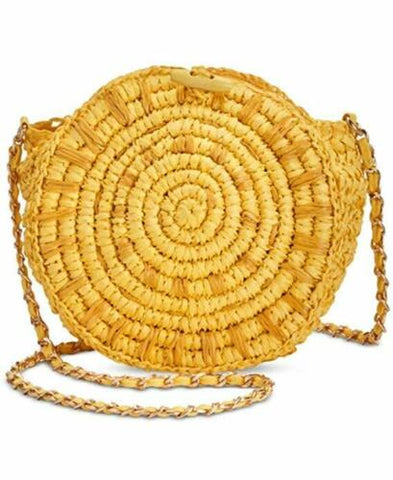 Brand NEW I.N.C. International Concepts Straw Circle Crossbody Yellow