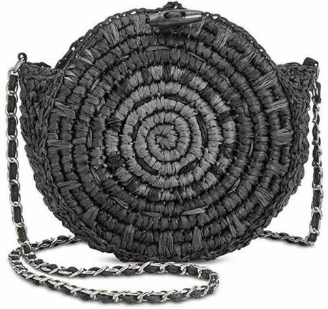 New I.N.C. International Concepts Straw Circle Crossbody, Black